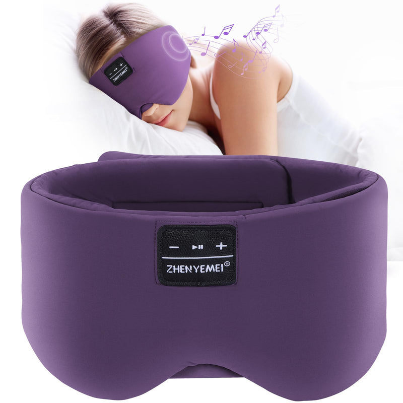 ZHENYEMEI Sleep Mask with Bluetooth Headphones Blackout Sleep Headphones for Side Sleepers Ultra-Thin Bluetooth 5.4 Stereo Speaker Eye Mask for Travel Meditation Cool Gadgets (Purple)
