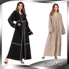 Contrast Striped Cardigan Muslim Robe for Women