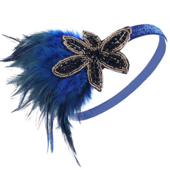 LOWOSAIWOR 1920S Headband For Women Feather 20s Gatsby Headpiece Flapper Headband for Girl (Blue one size)