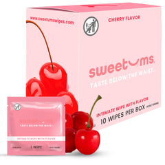 Sweetums Feminine Wipes For Women Individually Wrapped - pH Balanced Flavored Intimate Wipes - Pack of 10 (Cherry)
