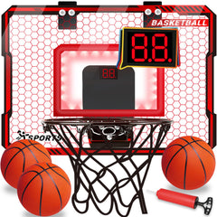 Basketball Hoop Indoor with LED Lights Basketball Toys Gifts for 5 6 7 8 9 10+ Year Old Boys Kids Indoor Over The Door Mini Basketball Hoops with Electronic Scoreboard & 3 Balls