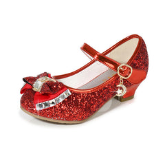 Girls' Casual Glitter High Heel Leather Shoes with Bow