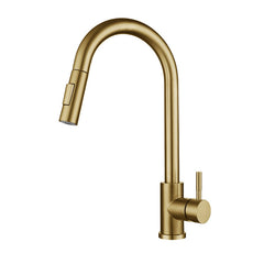Retractable Gold and Black Kitchen Faucet with Swivel
