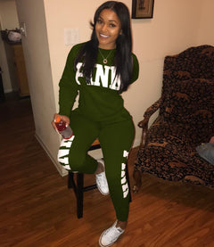 Slim Fit Letter Print Sports Two-Piece Set for Women