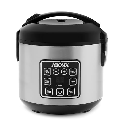 AROMA Digital Rice Cooker 4-Cup (Uncooked) / 8-Cup (Cooked) Steamer Grain Cooker Multicooker 2 Qt Stainless Steel Exterior ARC-914SBD