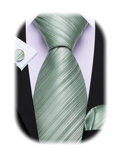 Barry.Wang Stripe Men Ties Set Classic WOVEN Necktie with Handkerchief Cufflinks Formal