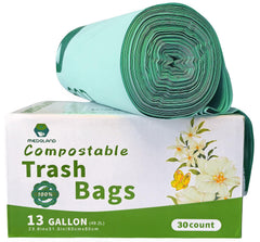 Medoland 100% Compostable Bags 13 Gallon (30 Count 0.91mils) Tall Compost Trash Bags for Food & Green Waste Plant-Based Biodegradable Leakproof Tear Resistant Odor Controlled