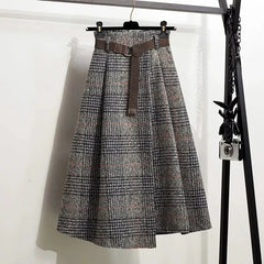 Thick Retro Plaid Long Skirt for Autumn and Winter