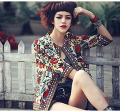Embroidered Ethnic Style 3/4 Sleeve Jacket with Lining