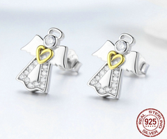S925 Silver Angel Earrings - Hypoallergenic Studs
