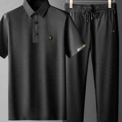 Black Summer Men's Quick-Drying Polo and Trousers Set