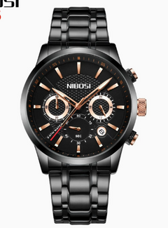 Stylish Men's Black Gold Steel Sports Watch with 3 Eyes