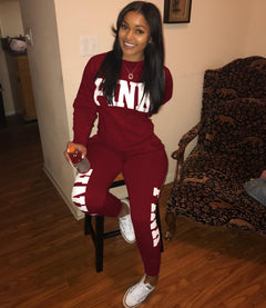 Slim Fit Letter Print Sports Two-Piece Set for Women