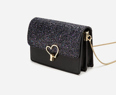 Starry Sequin Shoulder Bag with Accordion Chain Strap