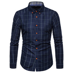 Men's Long Sleeve Plaid Shirt with Square Collar