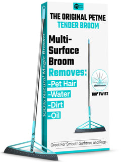 Petme Tender Magic Broom Squeegee Dog Pet Hair Remover Rotatable Extendable - Silicone Broom Pet Hair Remover for All-Surfaces Hardwood Floors Rugs Tile Glass Liquid-Dirt with 50" Handle