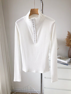 High Neck Stretch Long Sleeve Knit Top