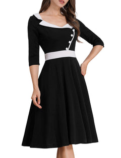 Retro 1950s Swing Midi Dress – Sweetheart Neckline, 3/4 Sleeve