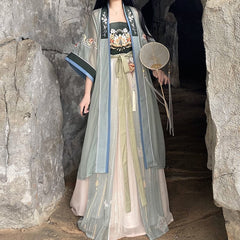 Embroidered Hanfu Suit with Tang Dynasty Hezi Skirt