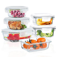 ROSOS Glass Food Storage Containers with Lids Airtight 6 Pack Glass Storage Containers with Lids for Food Not Easy Broken & Leak Proof Glass Containers with Lids for Oven/Dishwasher Safe Grey