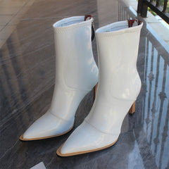 Imported Women's Leather Ankle Boots with Zipper