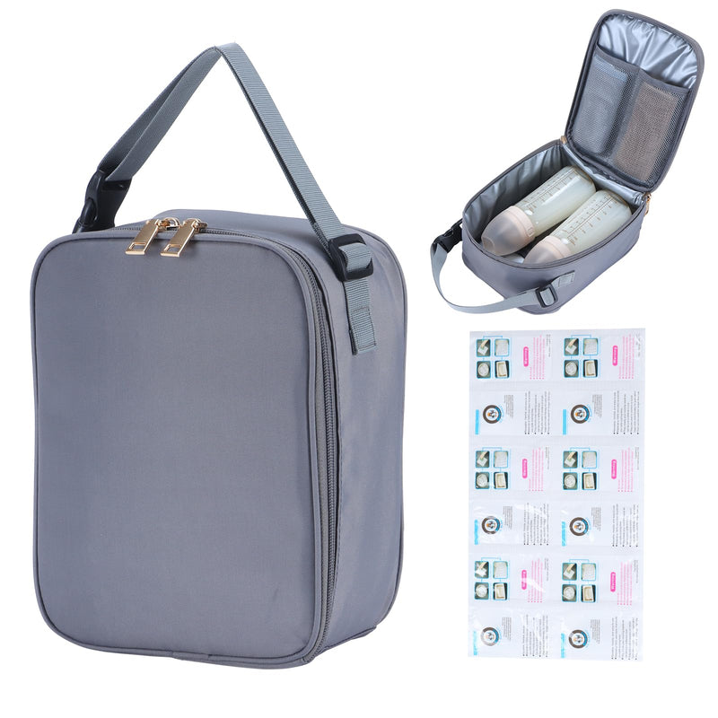 AURAUS Breast Milk Cooler Bag with Ice Packs Fits 2 Baby Bottles Up to 9 Ounce Suitable for Nursing Mom Daycare (Grey)