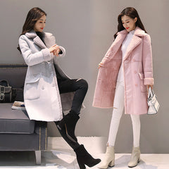 Women's Long Lambswool Coat - Korean Winter Style