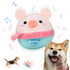 ZALBYUY Active Moving Pet Plush Toy for Dogs Interactive Dog Ball Toys Active Rolling Bouncing Ball for Dogs with 60 Songs Electronic USB Rechargeable Pig Plush Dog Squeaky Toy