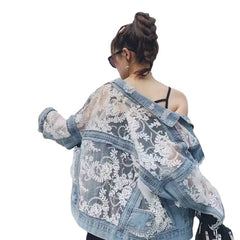 2023 MLB Denim Jacket with Embroidery and Lace Details
