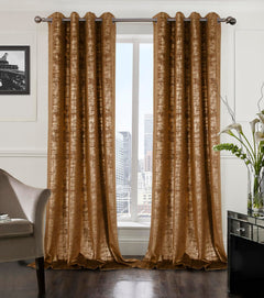 always4u Caramel Gold Soft Velvet Curtains 108 Inch Length Long Luxury Bedroom Curtains Gold Foil Print Window Curtains for Living Room Bedroom Set of 2