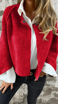 Wool Women's Jacket with Round Neck and Long Sleeves (One)