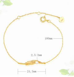 Custom Pearl and Feather Leaf Bracelet for Women