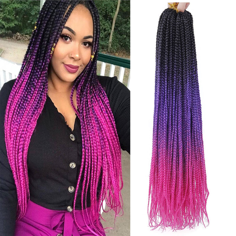 6 Packs Box Braids Crochet Hair 22Inch Crochet Box Braids Crochet Hair Pre-looped Synthetic Purple Crochet Braids Crotchet Box Braids Hair (ombre purple 22inch)
