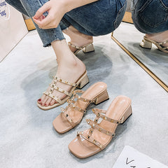 Summer Women's Sandals with Metal Block Heels