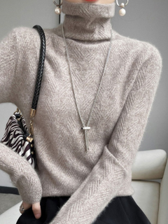 Autumn Winter High Neck 100% Cashmere Sweater for Women