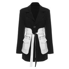 Retro Black and White Color Block Blazer Jacket