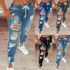 Women's High Stretch Ripped Denim Pencil Pants (Large Size)