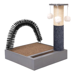 Pet Fur Grooming Cat Scratching PadsCats Self Groomer Massager Scratcher Toy BrushCat Scratching Pads with Wooden Tray (Gray)…