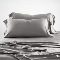 Olive + Crate Tencel Eucalyptus Cooling Pillow Cases for Hot Sleepers - Moisture Wicking Temperature Regulating Queen Size Silk Pillowcase - Smooth Sateen Weave (2 Pack) - Mid Gray (30" x 20")