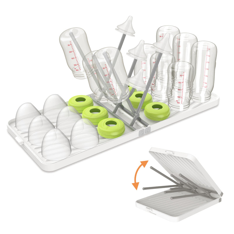 YOTIME Baby Bottle Drying Rack with Drainer Foldable & Space Saving Drying Rack for Baby Bottles Nipple and Accessories White