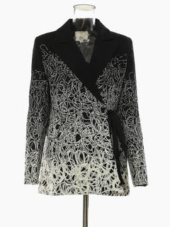 Women’s Black Embroidered Plus Size Blazer Jacket