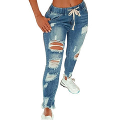 Women's High Stretch Ripped Denim Pencil Pants (Large Size)