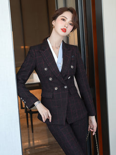 Plaid Formal Suit for Women's Office Attire