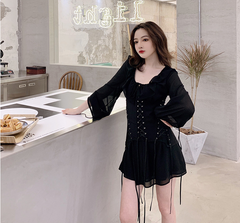 Ruffled Waistband V-Neck Dress