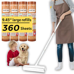 45 Inch Long Handle Lint Roller Extra Sticky for Carpet 9.45 Large Surface Pet Hair Remover for Couch Sticky Roller for Floor Pick Up Larger Pieces by Frescares 1 Roller Stick+4 Roller Refills
