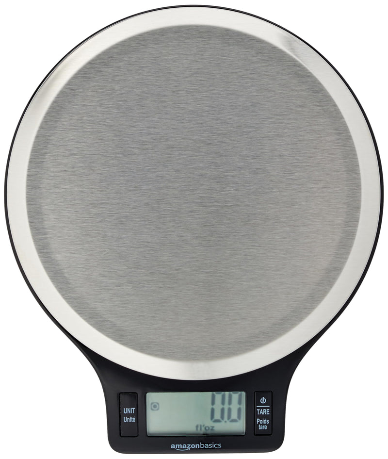 Amazon Basics Digital Kitchen Scale with LCD Display Batteries Included Weighs up to 11 pounds Black and Stainless Steel