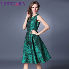 TESSCARA Women's Luxury Jacquard Green Cocktail Dress
