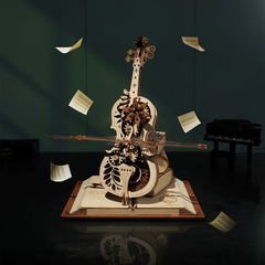 Mysterious Wooden Cello Mechanical Model DIY Gift Toy