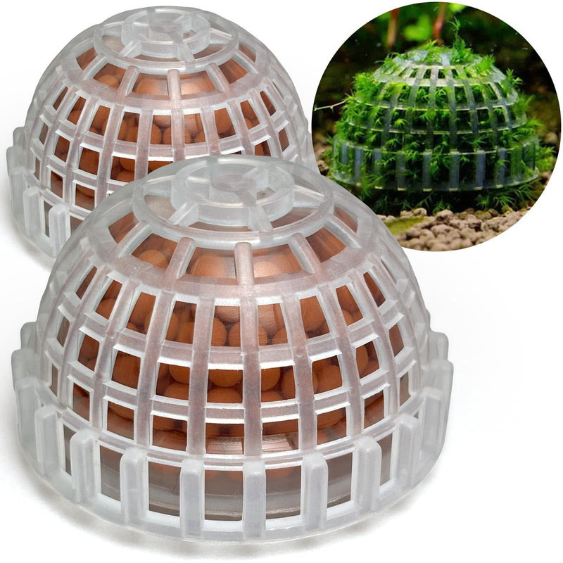 2Pcs Moss Ball Holder for Fish Tank Aquarium Java Moss Plants Cage with Ceramic Bio FilterCreative Dome Plant Decorations for Betta Shrimp Fish Tank