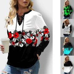 Autumn Print Lace Loose Sweater for Women